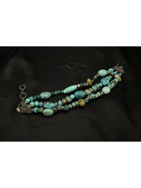 BJ China 925 Sterling Silver Multi-Strand Genuine Turquoise Bracelet With Toggle